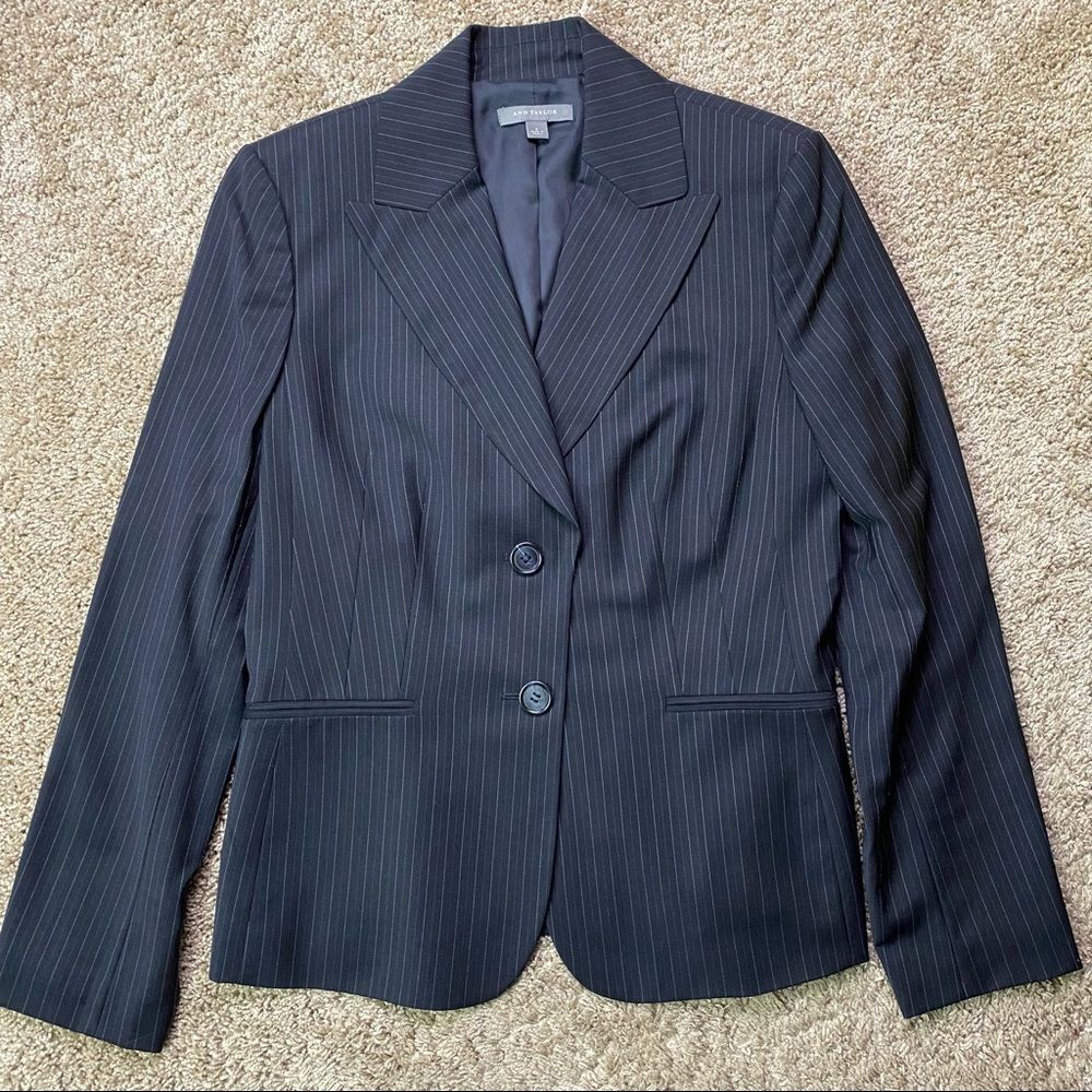 Ann Taylor Navy Blue Pinstripe Blazer 6